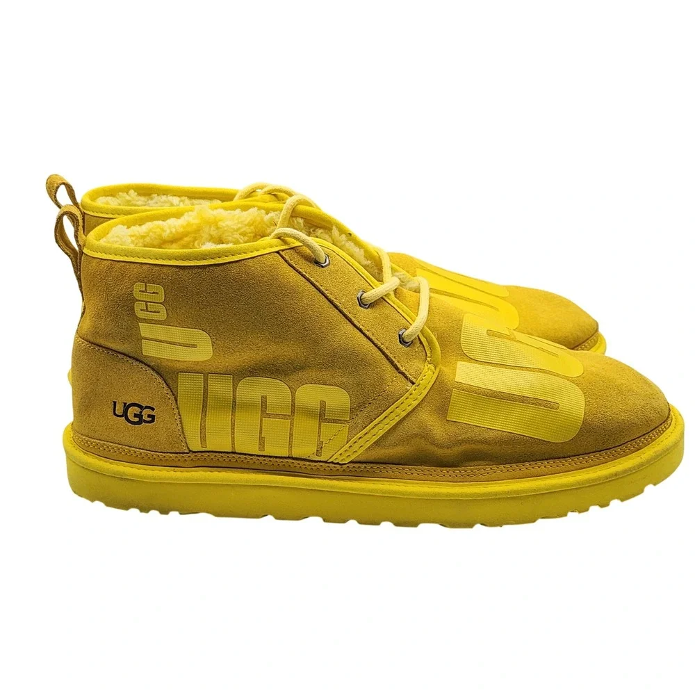 UGG Neumel Graphic Boots Mens 15 Yellow Suede Logo Chukka‎ 1134853 Rare